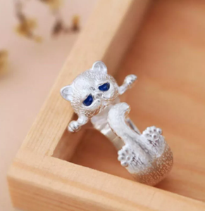 100% 925 Sterling Silver Sweet Cute Cat Animal Ladies Finger Rings