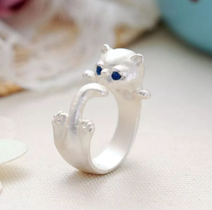 100% 925 Sterling Silver Sweet Cute Cat Animal Ladies Finger Rings