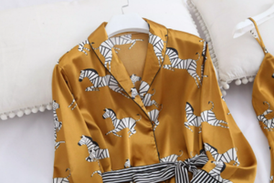 2021 Spring Women Ice Silk Pajamas Sets with Pants