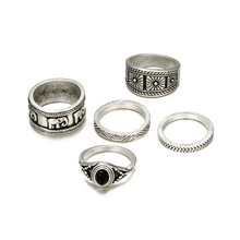 Load image into Gallery viewer, Elephant Black &amp; Silver Rhinestone Ring Set
