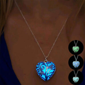 Heart Shape Hollow Pendant Glowing in the Dark Necklace