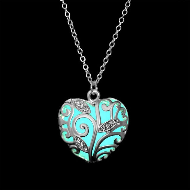 Heart Shape Hollow Pendant Glowing in the Dark Necklace