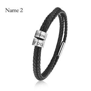 Custom Family Name Bracelet Stainless Steel Charms Bangle Braided Personalized Genuine Leather Men Bracelets  Father's Day gifts