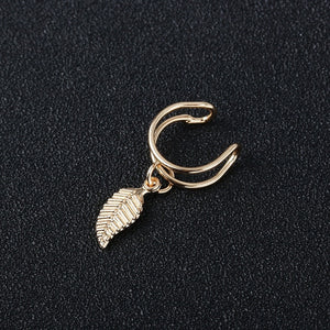Fashion Gold Leaf Clip Earring For Women Without Piercing Puck Rock Vintage Crystal Ear Cuff Girls Jewerly Gifts