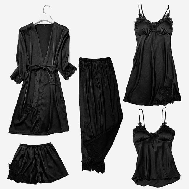WARMSELLING Silk™ 2021 Lace Mulberry Silk 5 Piece Pajama Set