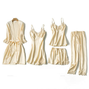 WARMSELLING Silk™ 2021 Lace Mulberry Silk 5 Piece Pajama Set