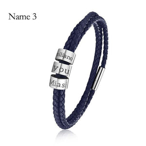 Custom Family Name Bracelet Stainless Steel Charms Bangle Braided Personalized Genuine Leather Men Bracelets  Father's Day gifts