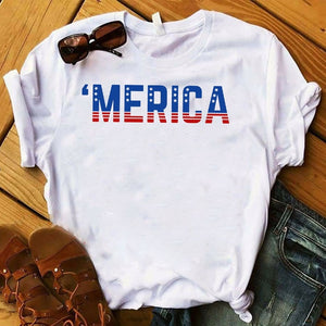 Women Shirt Plus Size American Women Striped Graphic Printed USA Flag