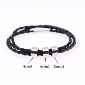 Personalized Mens Braided Genuine Leather Bracelet