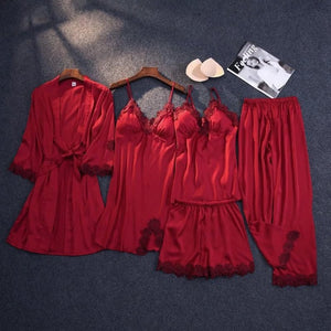 2021 Print  Mulberry  Silk 5 Piece Pajama Set