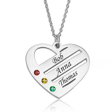 Load image into Gallery viewer, Birthstone Heart Necklace with Engraved Names - Gold Plated
