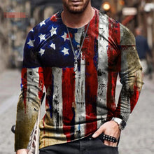 Load image into Gallery viewer, 2021 Men&#39;s Long Sleeve T-shirts Summer New Fashion American Flag Print Top O-neck Pullovers Vintage Tshirts For Men Clothing
