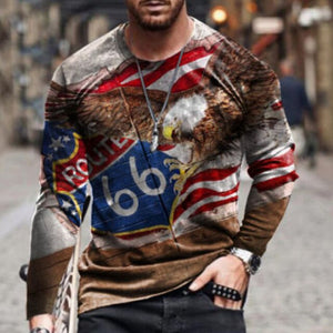 2021 Men's Long Sleeve T-shirts Summer New Fashion American Flag Print Top O-neck Pullovers Vintage Tshirts For Men Clothing