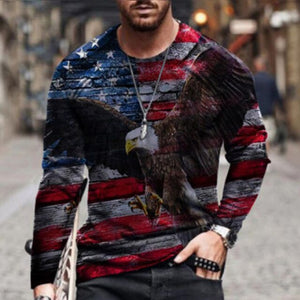 2021 Men's Long Sleeve T-shirts Summer New Fashion American Flag Print Top O-neck Pullovers Vintage Tshirts For Men Clothing