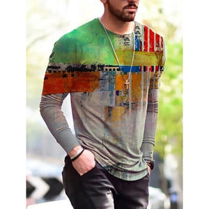 2021 Men's Long Sleeve T-shirts Summer New Fashion American Flag Print Top O-neck Pullovers Vintage Tshirts For Men Clothing