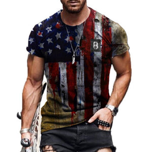 2021 Men's Long Sleeve T-shirts Summer New Fashion American Flag Print Top O-neck Pullovers Vintage Tshirts For Men Clothing
