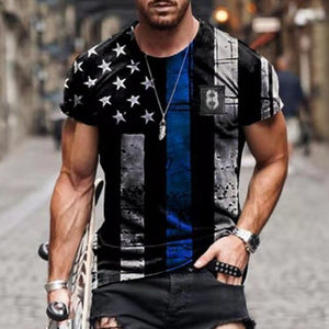 2021 Men's Long Sleeve T-shirts Summer New Fashion American Flag Print Top O-neck Pullovers Vintage Tshirts For Men Clothing