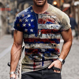 2021 Men's Long Sleeve T-shirts Summer New Fashion American Flag Print Top O-neck Pullovers Vintage Tshirts For Men Clothing