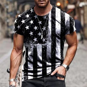 2021 Men's Long Sleeve T-shirts Summer New Fashion American Flag Print Top O-neck Pullovers Vintage Tshirts For Men Clothing