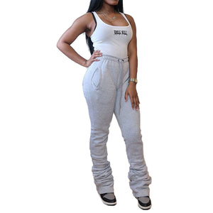 Drawstring Solid Stacked Pants
