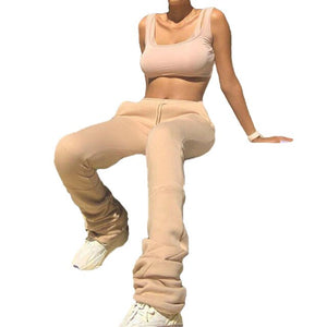 Drawstring Solid Stacked Pants