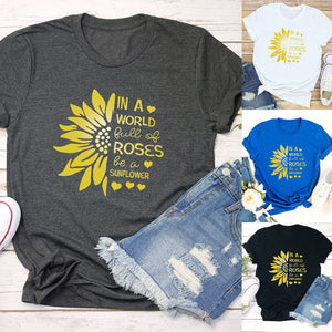 2021 Summer O-neck Sunflower Print T-shirt