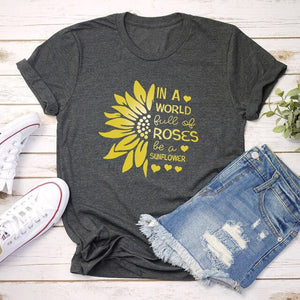 2021 Summer O-neck Sunflower Print T-shirt