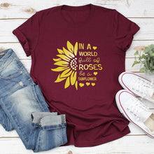 Load image into Gallery viewer, 2021 Summer O-neck Sunflower Print T-shirt

