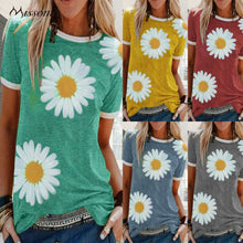 Load image into Gallery viewer, Women Summer Daisy Print Short Sleeve O-neck 5XL Femme T-Shirt
