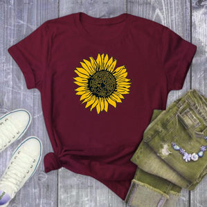 Golden Sunflower Print T Shirt
