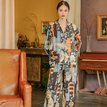 Load image into Gallery viewer, MAISON GABRIELLE 2020 Abstract Printed Silk Satin Pajamas Set Long-Sleeve 2-Piece Loungewear For Women Top And Pants Spring
