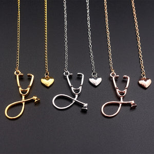 MEDICAL STETHOSCOPE HEART LARIAT NECKLACE